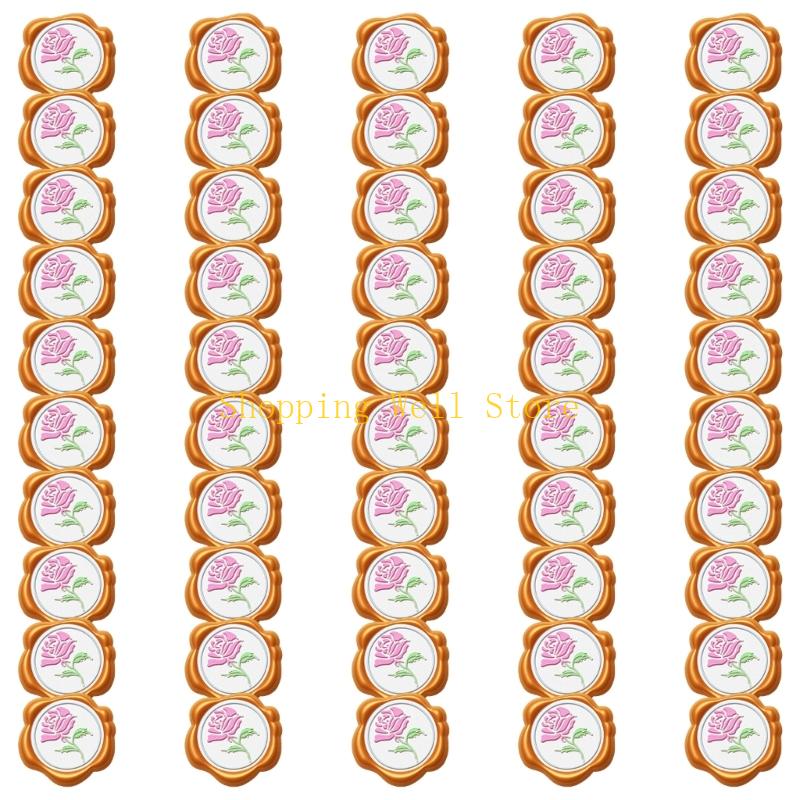 KX4B Pack of 50 Heart Wax Seal Sticker Waterproof Decoration Use
