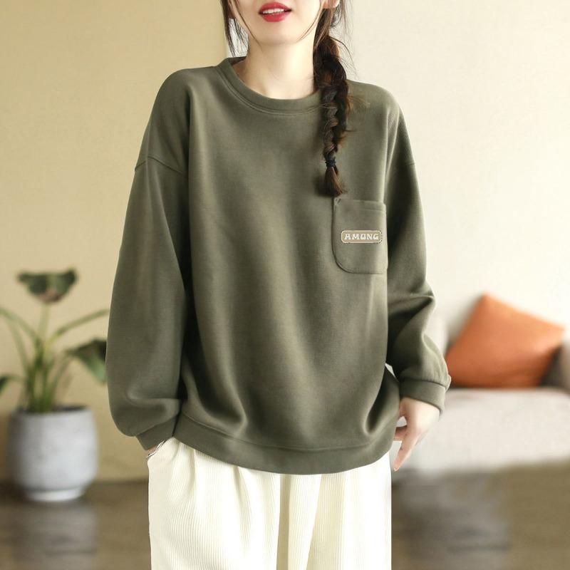 Fashionable Women's Autumn and Winter Printed Loose Pocket Long-sleeved Tops Trendy Casual Temperament Versatile Sweatshirt
