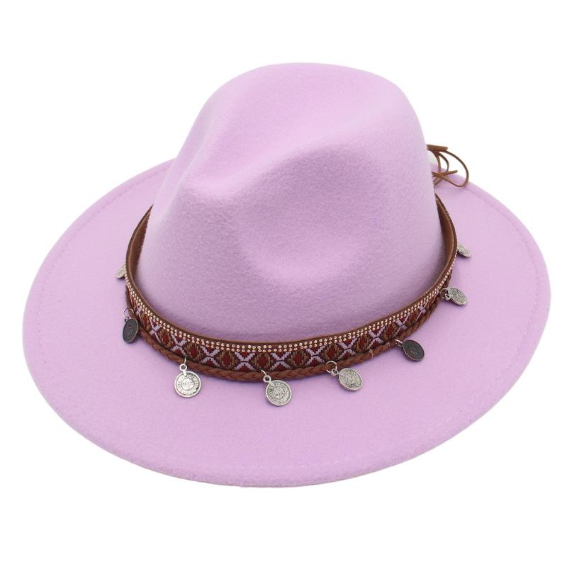Ethnic Topper Hat Imitation Silver Accessories Felt Hat Jazz Hat Big Brim Stage Performance Hat
