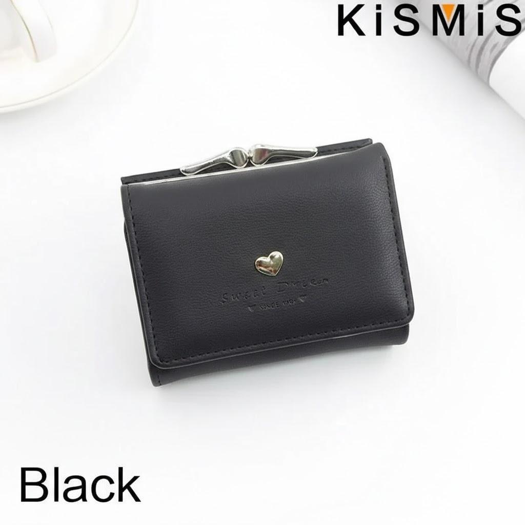 

Short Women s Wallet Korean Fashion Tri-fold Coin Purse Card Holder Cute Love Design for Ladies чёрный