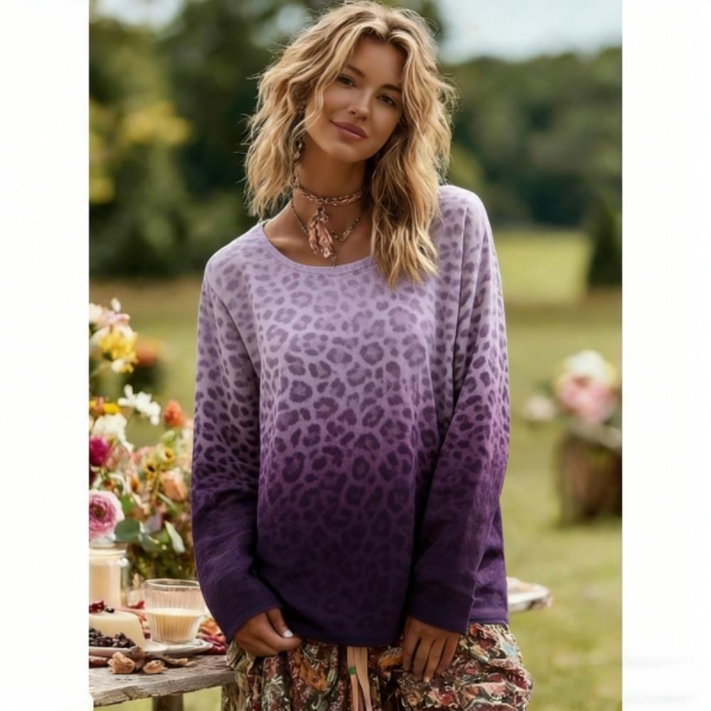 Spring Europe America Fashion Leopard Print Pullover Comfortable Women Long Sleeve T-shirt Outdoor Oversized Tees Top
