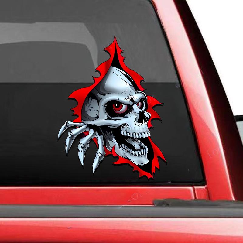 3D Demon Skull Car Decals Auto Window Bumper Body Windshield Ornament Water-Repellent Vinyl Decals Skeleton Vehicle Accessories