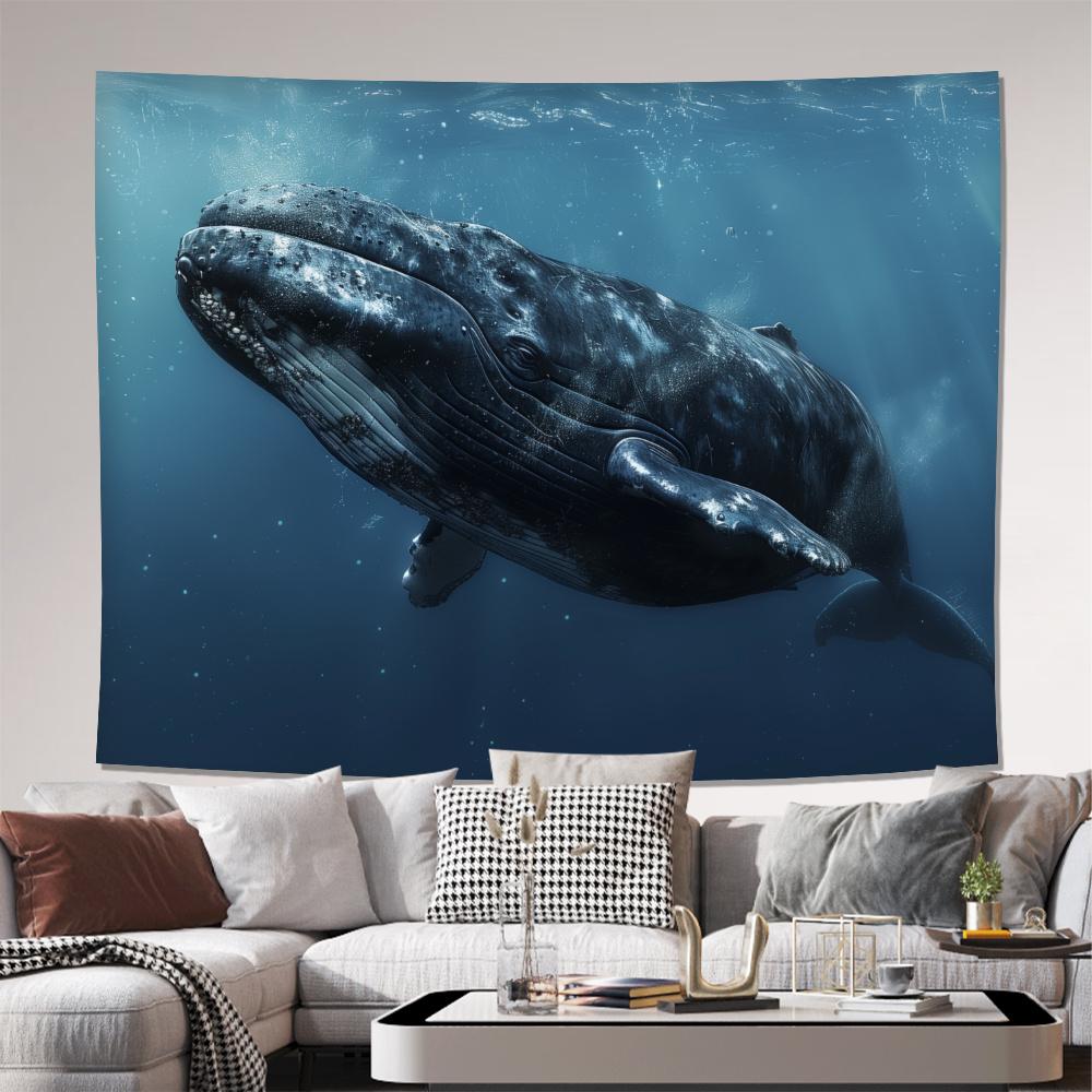 Whimsical Whale Deep Sea Tapestry, Polyester Satin Wall Hanging For Bedroom Living Room Office Decor