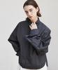 A Leaf Button Sleeve Crop Shirt_Charcoal