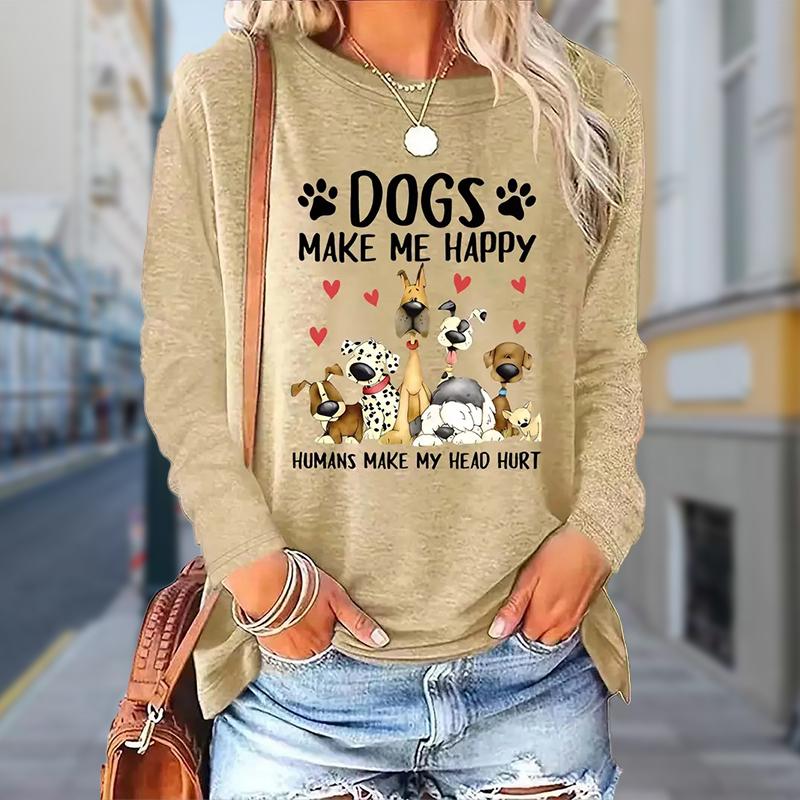 Dámské podzimní topy s volným kočičím potiskem kauzální tričko s dlouhým rukávem top halenka