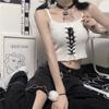 Gothic Grunge Y2k Rückenfreies Crop Top Ärmelloses Damen Kawaii Niedlich Weiß Gestrickte Camis Tank Tops Sommer Mode Weste Weibliche Schnürung Kleidung