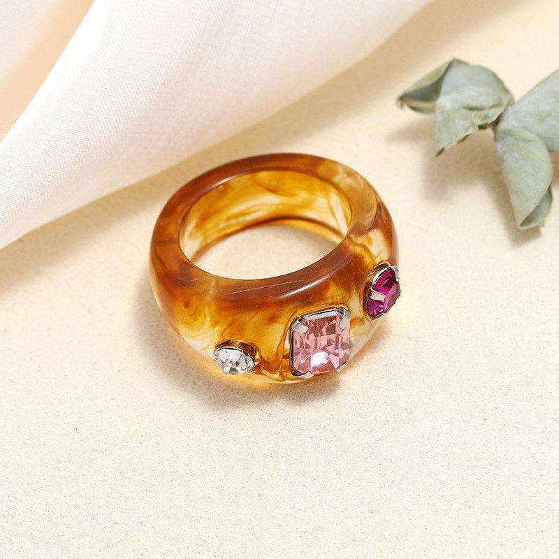 Round Rings Square Crystal Transparent Colorful Simple Geometric Resin Acrylic