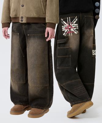 TRILLION Union Jack Graphic Carpenter Wide Denim Pants_3Color