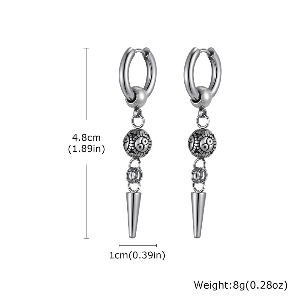 Punk Men's Huggies Earrings,Vintage Long Chain Stainless Steel Ear Drop,Stylish Cross Earring Gift