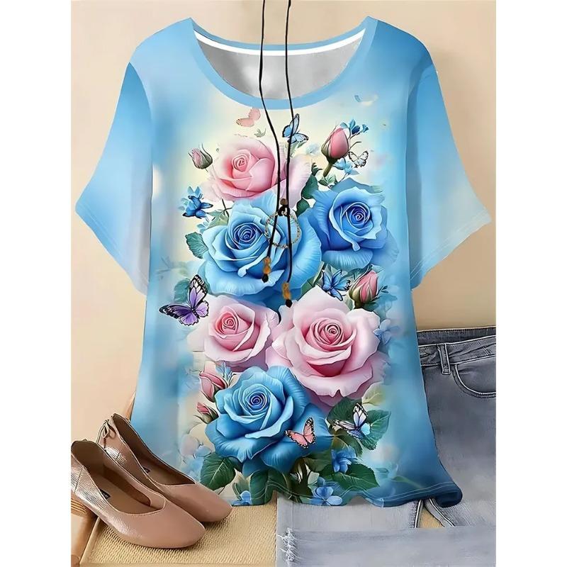 3D Printed Flower Pattern Summer Women's T-shirt Is Breathable, Fashionable and Versatile