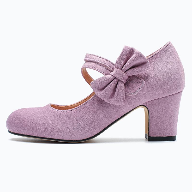 Scarpe con Tacco Alto da Donna Taglie Forti 36-45 Punta Tonda Classica Fiocco Autunno Primavera Moda Casual Slip-on Scarpe Eleganti