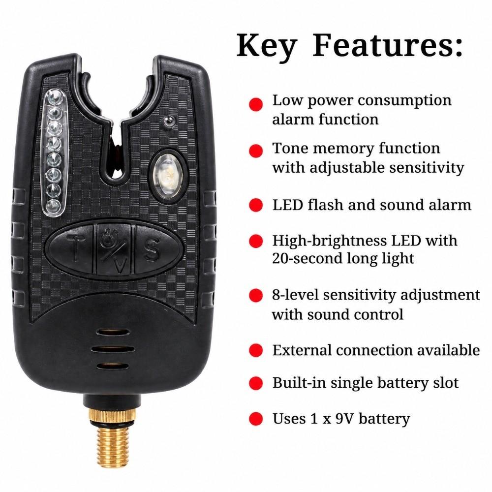 8 Tones Fishing Bite Alarm LED Light Fishing Bite Indicator Electronic Bite Alarm  for Enthusiasts