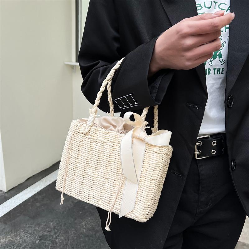 Women Summer Straw Woven Tote Small Clutch Bags Retro Ladies Beach Basket Handbags Vacation Travel Shopping Purse
