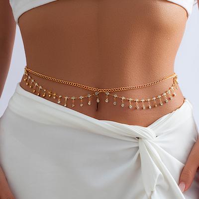 Ingemark Sexy Rhinestone Star Tassel Pendant Waist Belly Belt Chain for Women Summer Bikini Rave Body Zircon Y2K Accessories