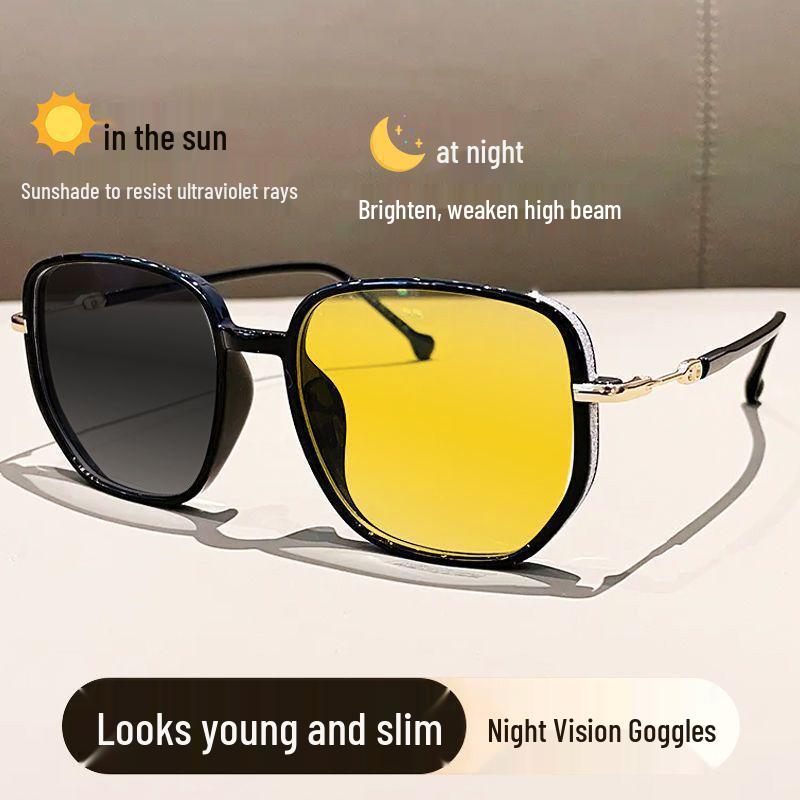 

Модные очки-инфлюенсеры с фотохромными линзами для ночного видения - Большая оправа, Защита от УФ, Ретро солнцезащитные очки для вождения ночью Non-prescription - Clear Lenses (Non-photochromic)