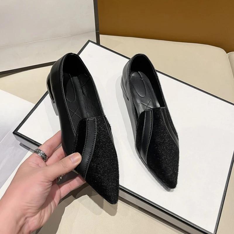 New Classic Women's Low Heel Pointed Shallow Mouth Shoes Luxury Designer Patch Casual Shoes Popular Women