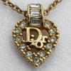 Dior Logo heart Necklace Plated Gold/Rhinestone heart 6.1g Women Used