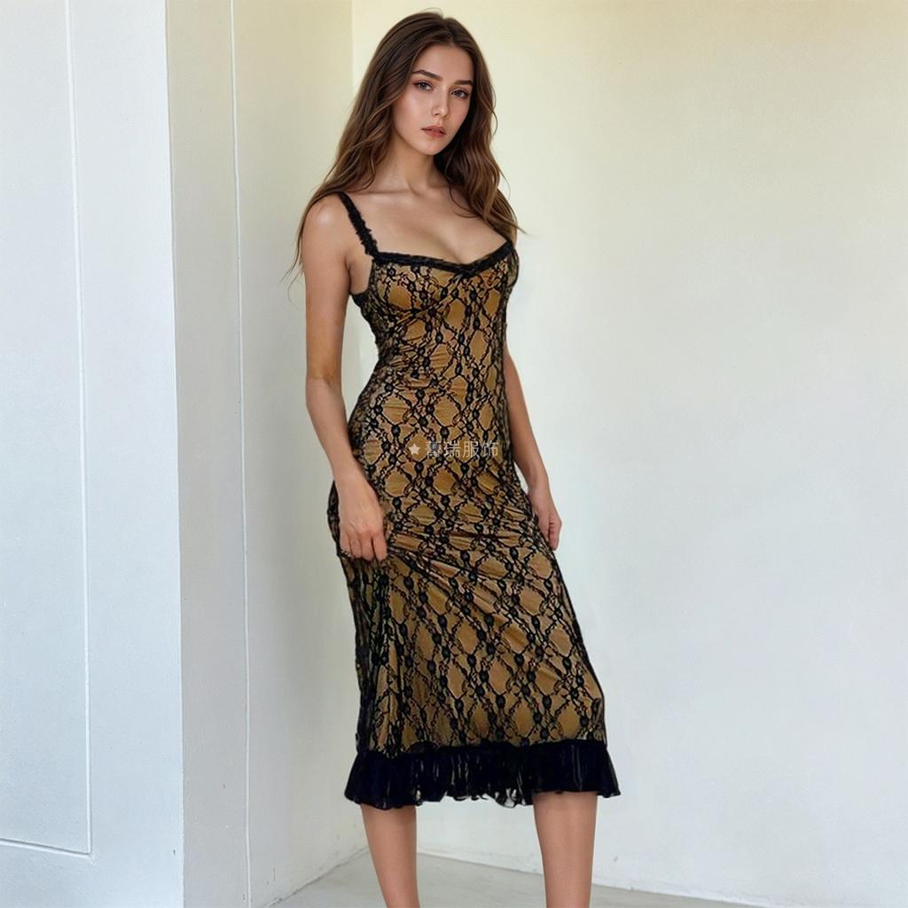 Damen Sommer Sexy Spitze Patchwork Royal Sister Stil Neckholder Kleid