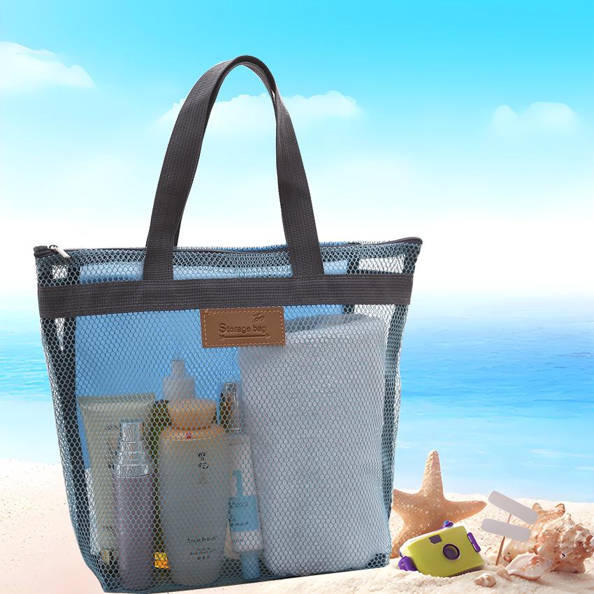 Zippered Multi-Pocket Mesh Beach, Makeup & Travel Toiletry Bag