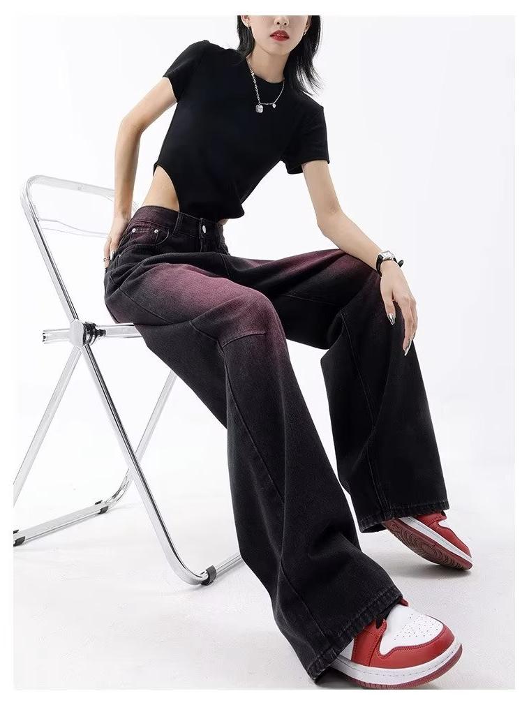 Women's Autumn Plus Size Retro Graffiti Wide-Leg Denim Jeans