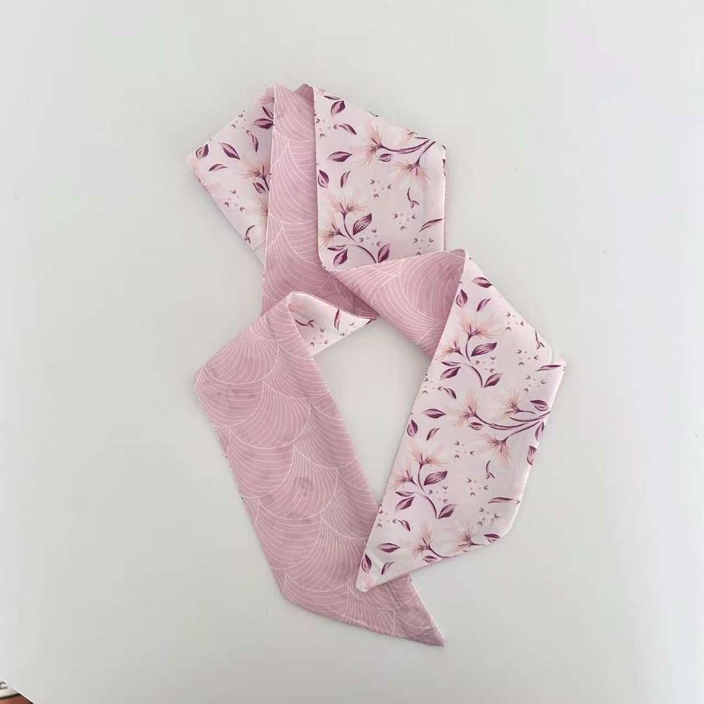 Spring Summer Floral Print Thin Ribbon Scarf Multi-use Headband Small Silk Scarf Skinny Silk Scarf Women Hair Accessory