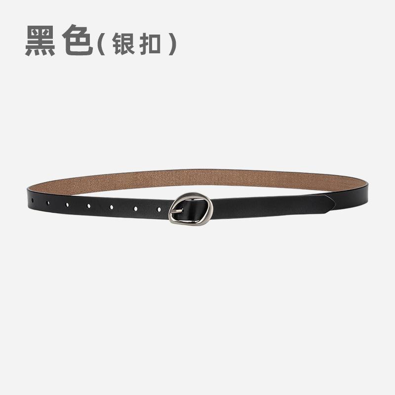 

Простой черный женский тонкий ремень в стиле ретро, красивый и элегантный дизайн с пряжкой-булавкой, ремень с пуговичной головкой из сплава для женщин 100cm (including buckle)
