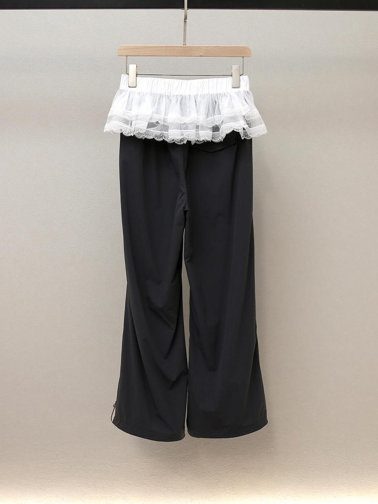 High-End Women's French Lace Peplum Slimming Straight-Leg Casual Pants for Autumn