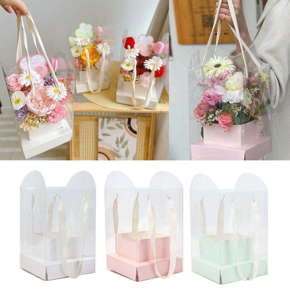 5Pcs Bouquet Wrapping Bag Waterproof Flower Packaging Box Flower Handbag Box For Wedding Party