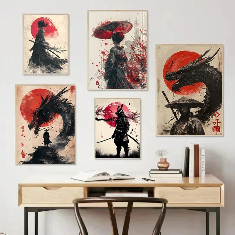 Japanese Landscape Samurai Geisha Bonsai Torii Gate Sakura Art Poster Canvas Painting Wall Prints Picture for Room Home Decor