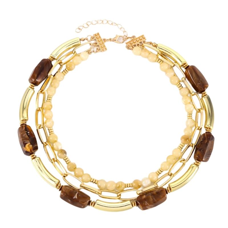 Stylish Geometric Multiple Layer Bead Necklace For Women Fashion Jewelry With Resin Accent Layer Designs For Daily Wear