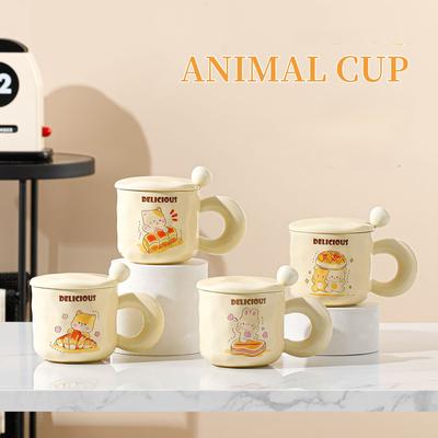 Cartoon High Value Ceramic Cup Cute Cat Rabbit with Cover Spoon Mug Home Office Drinking Cup Personality Couple Cup