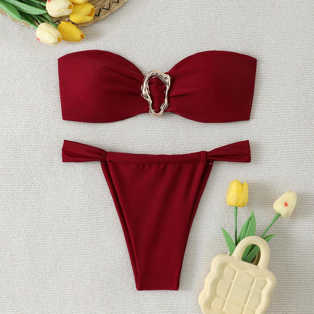 New Split Sexy Swimsuit Tube Top Bikini Set European and American Swimsuit