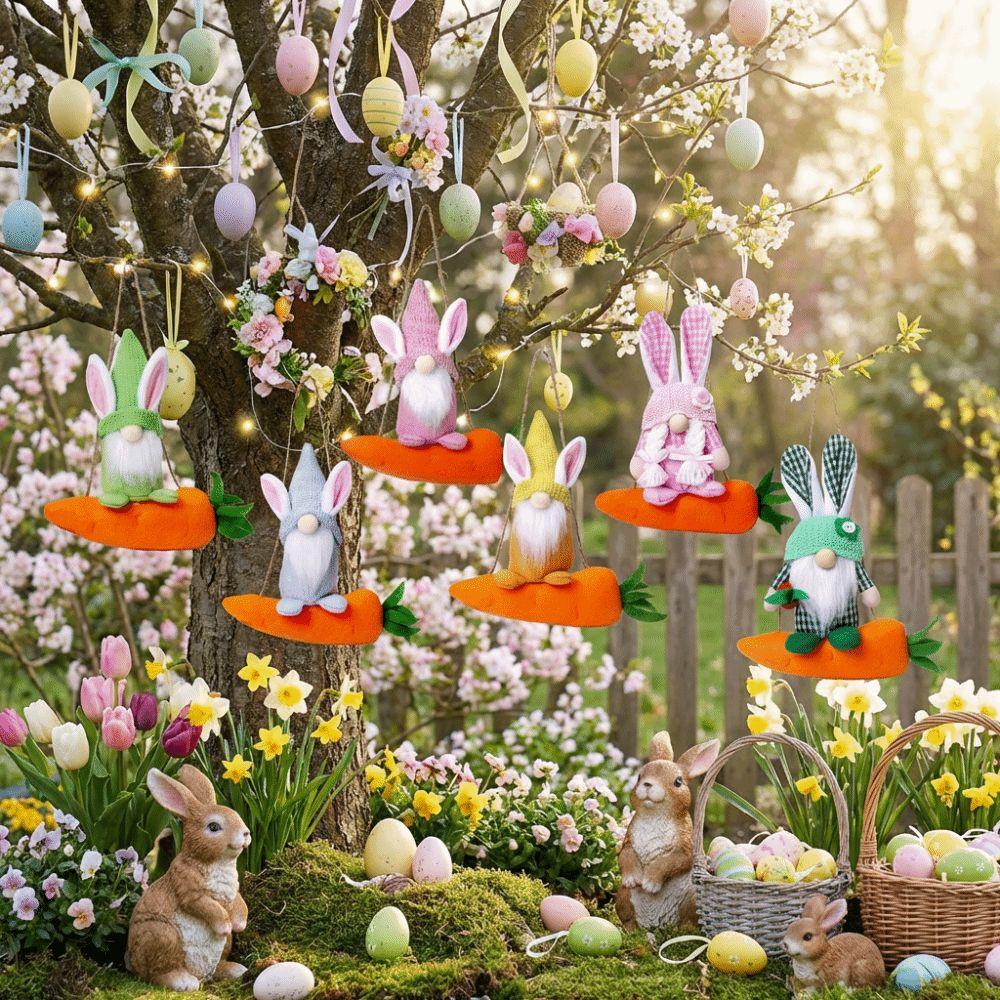 Colorful Rabbit Gnome Ornament Handmade Craft Faceless Plush Doll  Easter Holiday