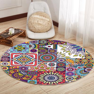 Bohemisk Etnisk Rund Matta Färgstark Geometrisk Blommig Rutor Tryck Golvmatta Patchwork Design Hemdekoration Halkfri Matta