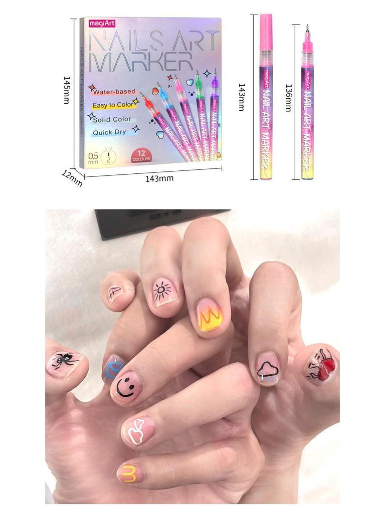12-Color Acrylic Nail Art Graffiti Pen Set - Quick-Dry for DIY Painting, Dotting, and Outlining