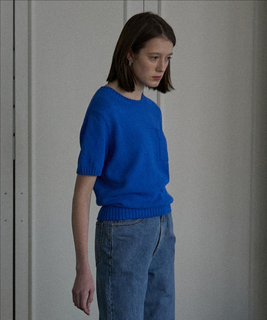 STEP AROUND Cotton Short Sleeve Pocket Knit_Blue