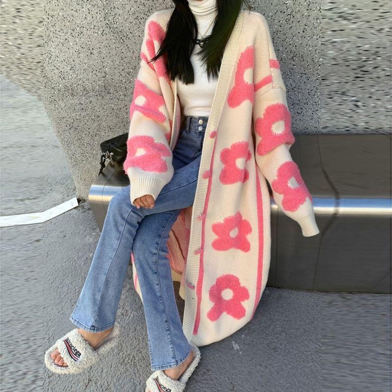 Women's Mid-Length Loose Knit Cardigan - Autumn/Winter, Thick, Plus Size, Age-Defying, High-End Style Sweater Coat