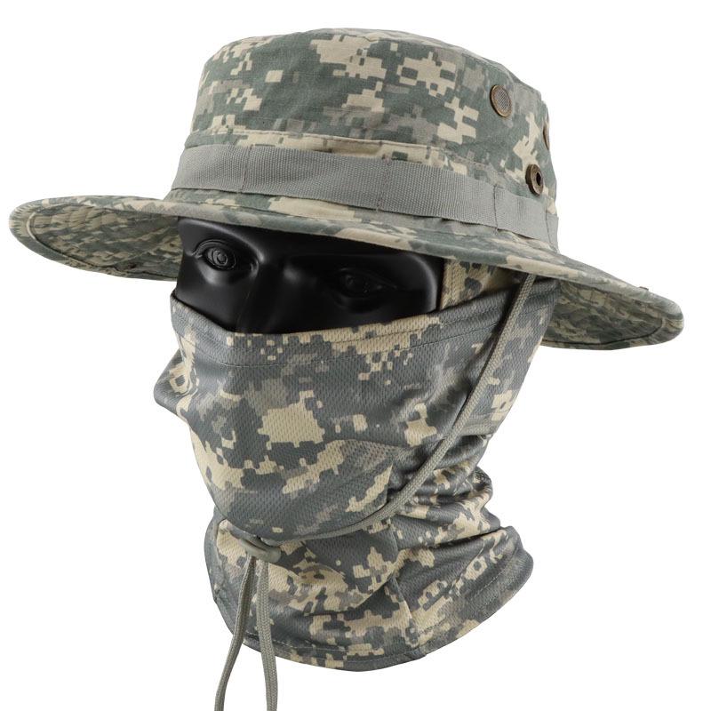 Men's Camouflage Bucket Hat Set: Multifunctional, Breathable, Sun-Protective Fishing Hat with Round Brim.