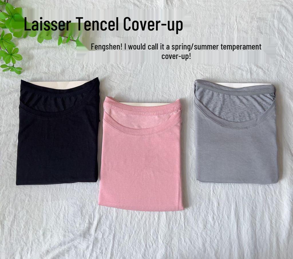 Women's Lyocell Tencel Long Sleeve Round Neck Loose Knit Sunscreen Cover-Up Top