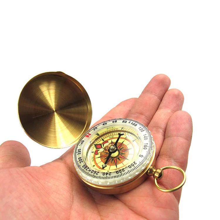 G50 Pure Copper Flip-Top Luminous Compass: Outdoor Multi-Functional Metal Compass in Pocket Watch Style Luminous Compass