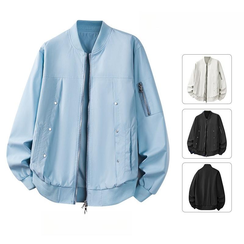 Minimalist Fall and Winter Fashion Casual Plus Plus Fat Trend Casual Metal Buckle Double Zipper Decoration Baseball Apparel Men's Jackets
