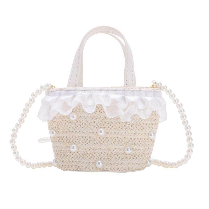 Стильная дышащая плетеная детская сумка через плечо с модным геометрическим узором белый