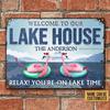 Customizable Flamingo Lake House Metal Sign Yard Welcome Home Decor