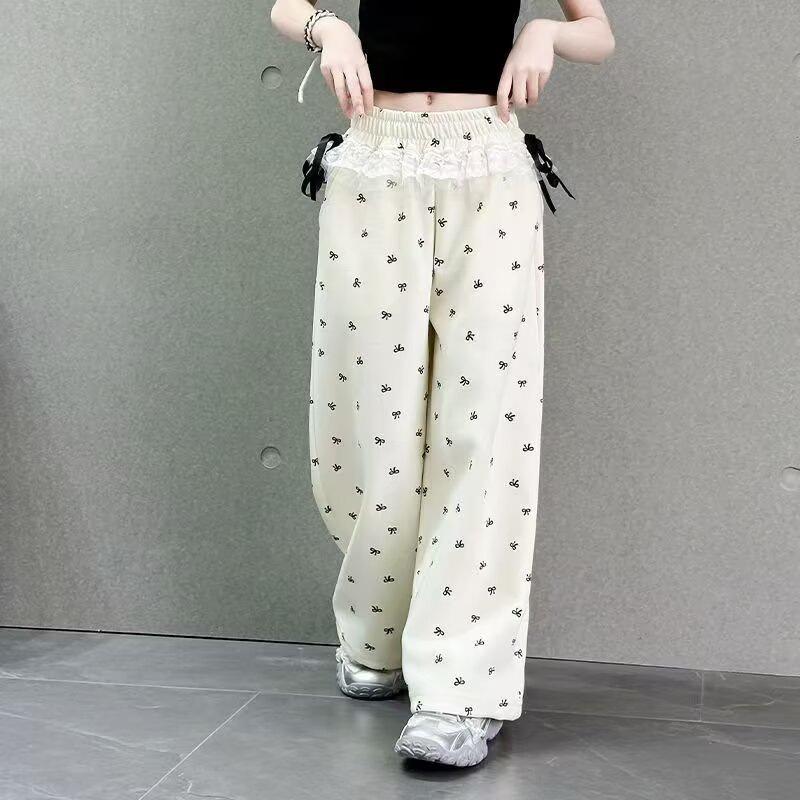 Girls' Quick-Dry Wide-Leg Ice Silk Pants with Bow Knot - Mosquito Repellent, Cool & Breathable Summer Casual Pants for 2026