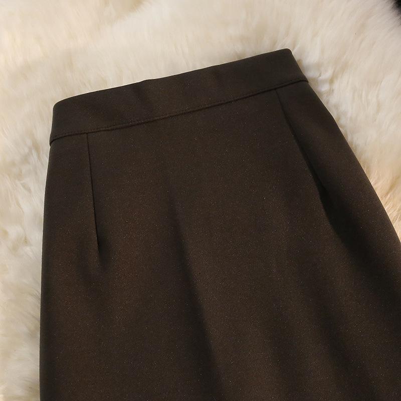 Women's Slimming A-Line Black Wool Mid-Length Skirt - Thickened & High-Waist for 2024 Autumn/Winter.
