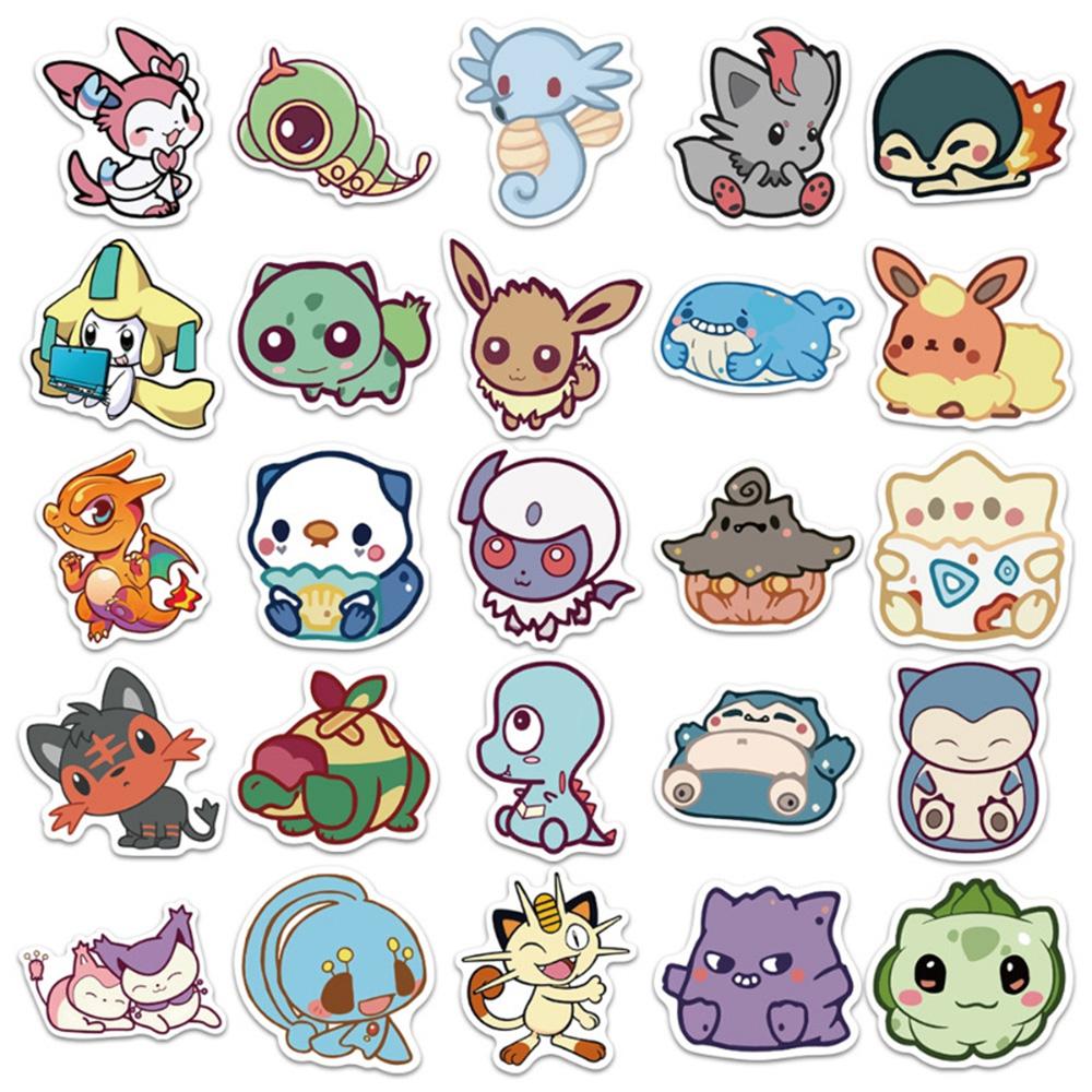 10/30/50pcs Kawaii Anime  Stickers Cute Pikachu Psyduck Cartoon Decals Water Bottle Luggage Phone Sticker Decoration Toy