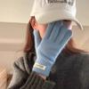 Fashion knitted thermal gloves female students solid color driving simple leaking finger warm gloves