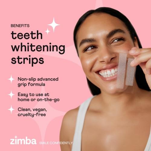 Zimba Teeth Whitening Strips Vegan Whitening Strip Enamel Safe Teeth Whitening Hydrogen Peroxide Teeth Whitener for Coffee, Wine, and Other Stains, 28