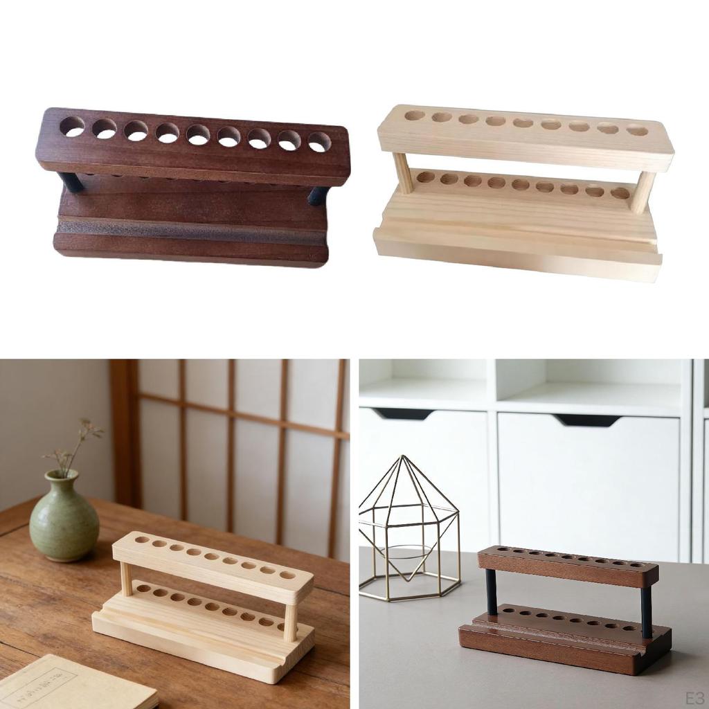 Elegant And Lightweight 9-slot Wooden Pencil Holder for Makeup Brushes, Ideal A Countertop Or