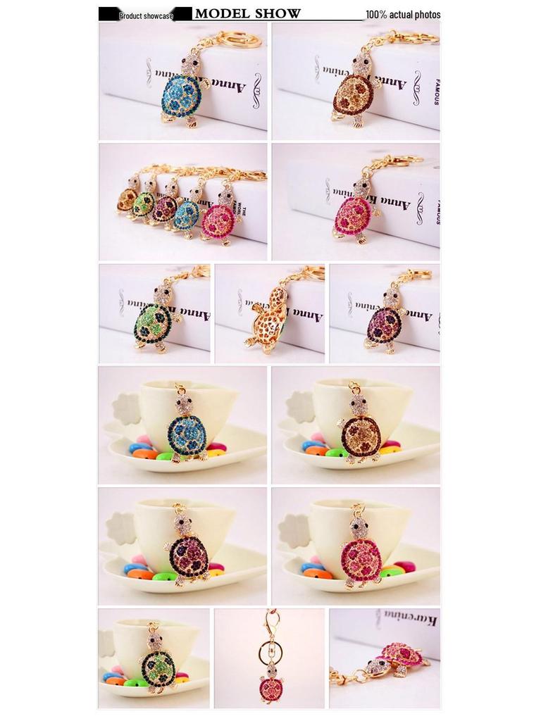 Charming Rhinestone Sea Turtle Keychain and Bag Pendant for Women
